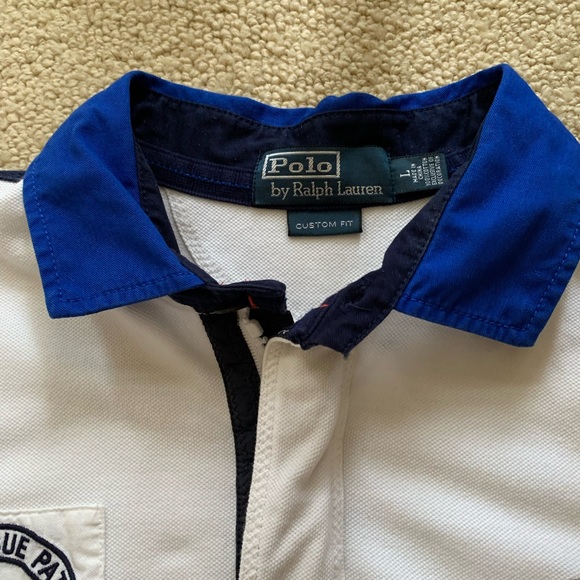 Ralph Lauren Men's Blue and White Polo Shirt
Zipper front- 100% cotton - Picture 4 of 5